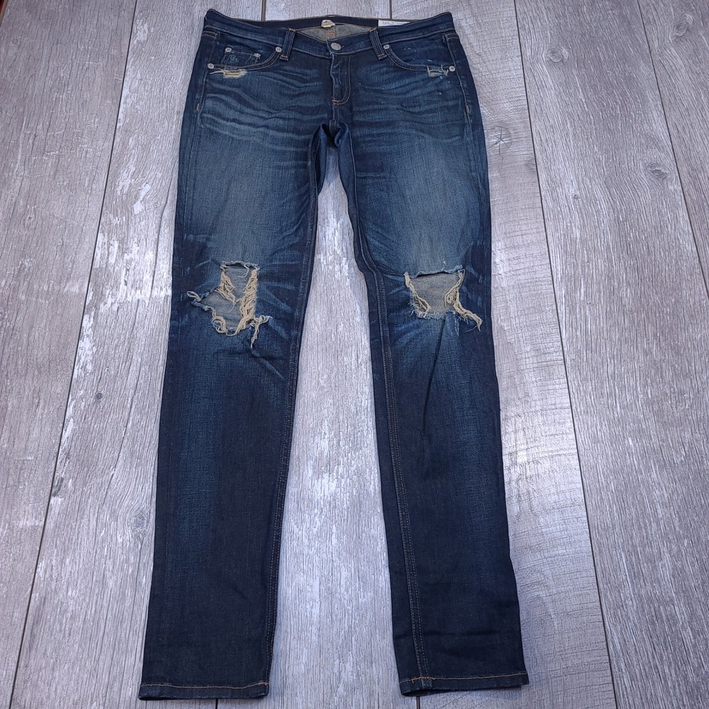 Rag & Bone Skinny Jeans Womens Size 24x30 Dark Blue Distressed Aritzia